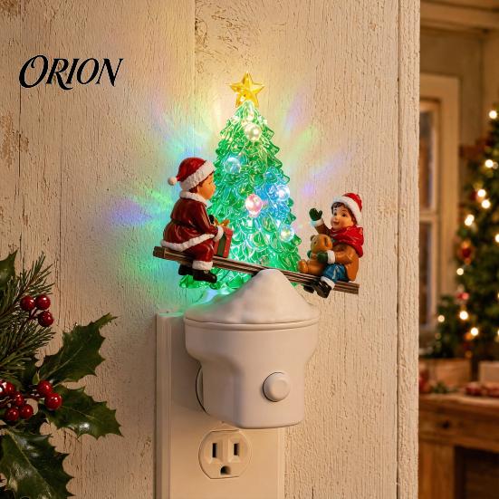 Zásuvné noční světlo do ložnice, Vánoční LED světlo, Pryskyřičná svítící lampa strom s dětskou výzdobou sobů, Houpačkový design, Chodba, Atmosférický festival