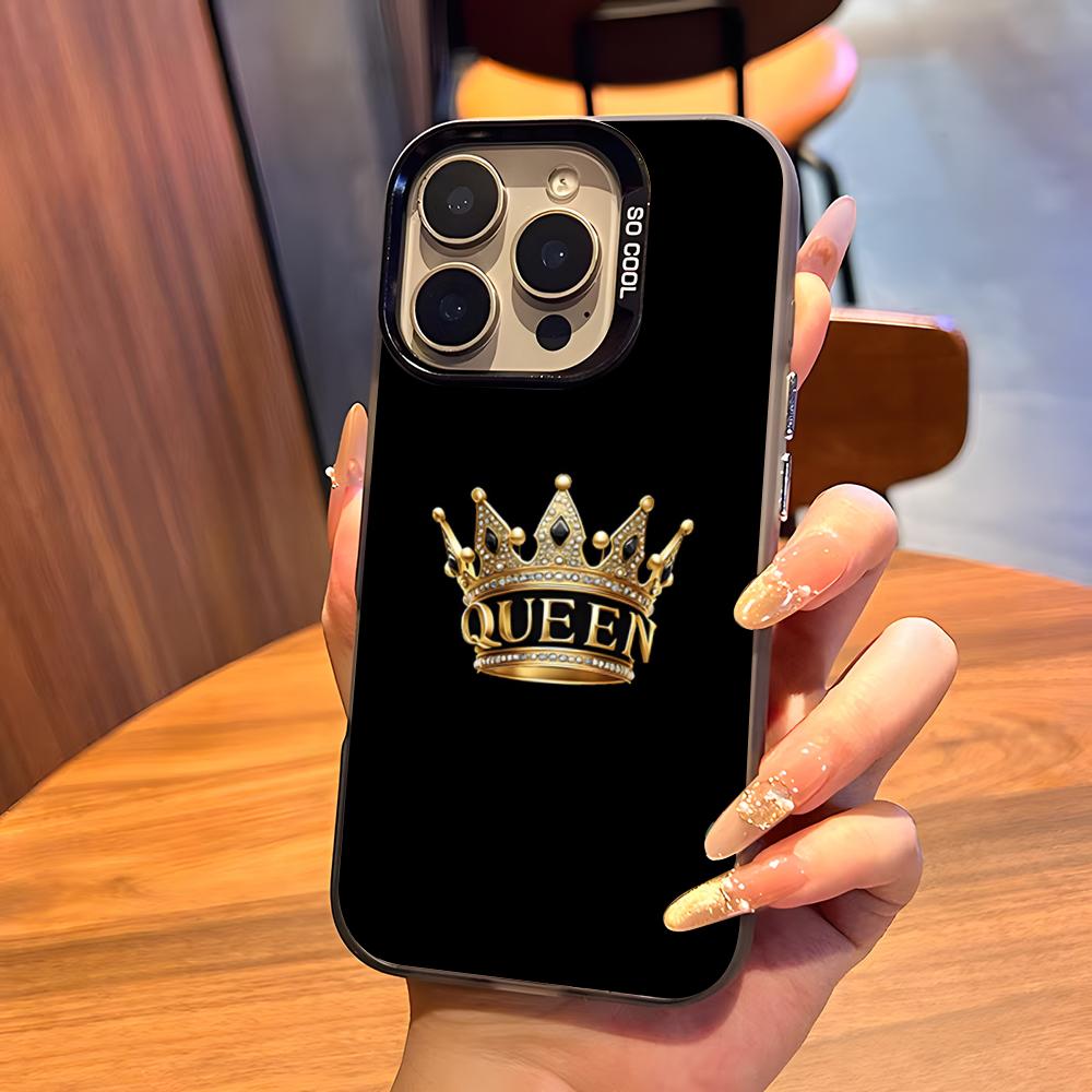 KING Queen Crown Letter Phone Case For IPhone17 Air 16 15 14 Plus 13 12 11 Pro 7 8 XS Max XR Silver Black Bumper Case iPhone17 Pro