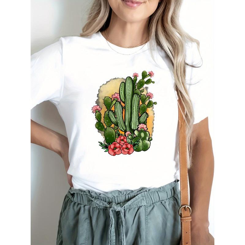 Women's Floral Print Casual T-Shirt - Crew Neck, Short Sleeve, Spring/Summer Fashion Top