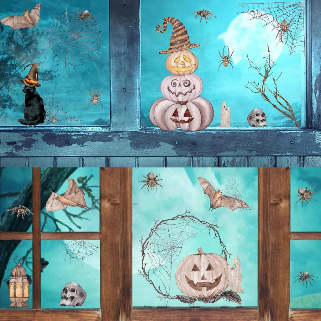Halloween Window Stickers Glass Window Decoration Stickers Holiday Party Spider Static Stickers