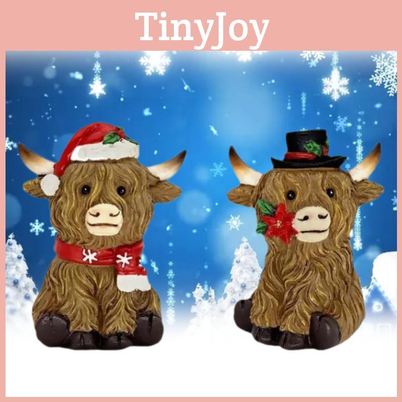 Highland Resin Christmas Cows Ornament Garden Tabletop Home Xmas Yak Decor Gift