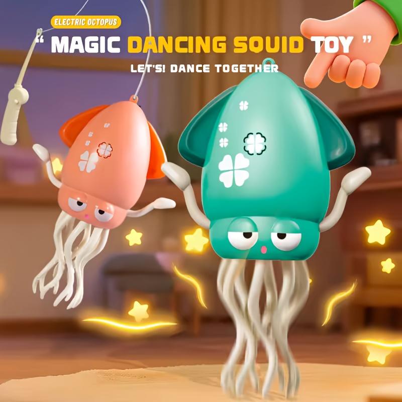 1SET Dancing Electric Octopus, Automatic Jumping Squid - Funny Trick Toy, LED Electronic Dancing Octopus Toy, Pink, Yellow, Green