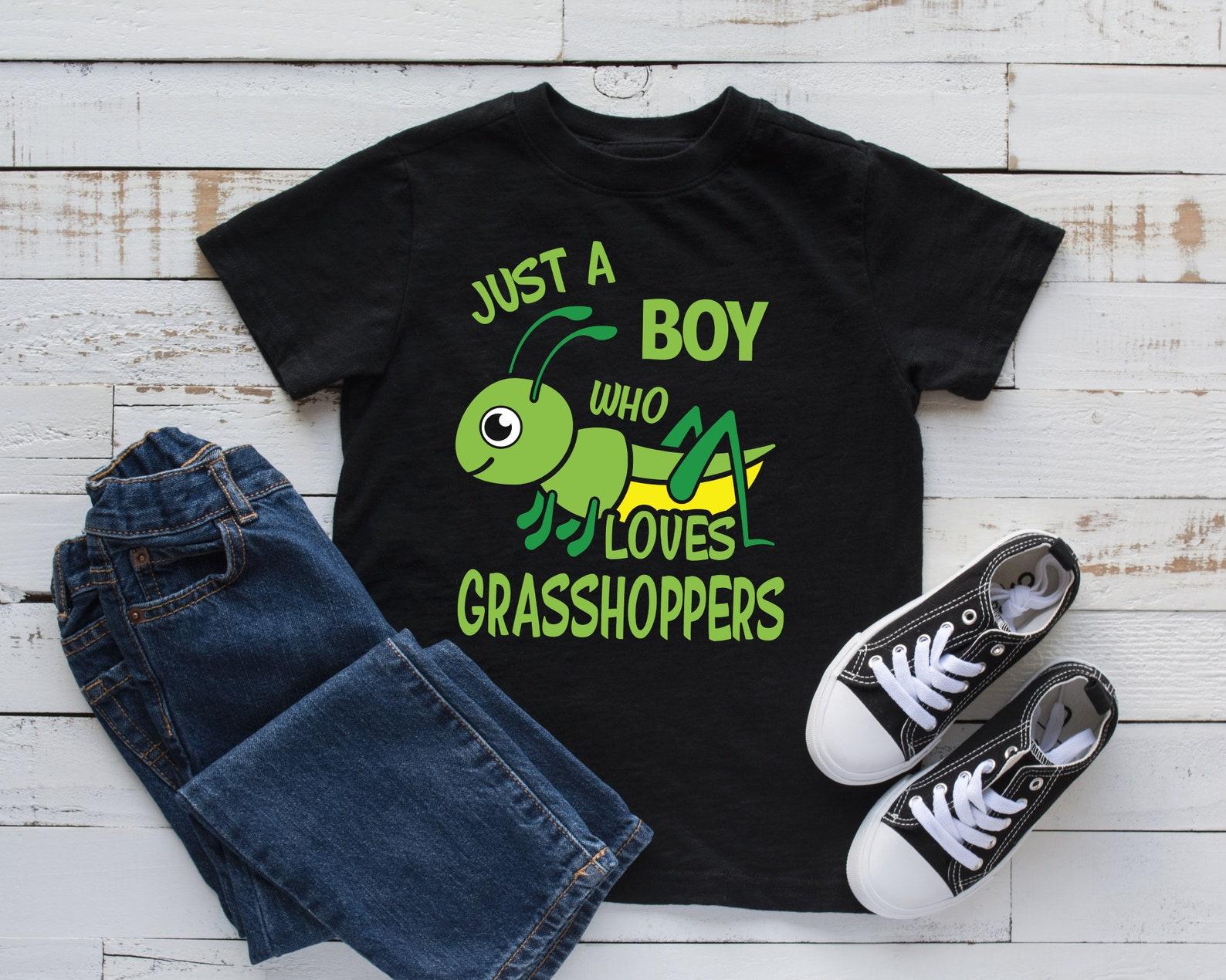 Boy Who Loves Grasshoppers T-Shirt, Boy Grasshopper Tee, Tank Top, T-shirt, T-shirt,T-shirt, Kids Tee Apparel Gift 4XL