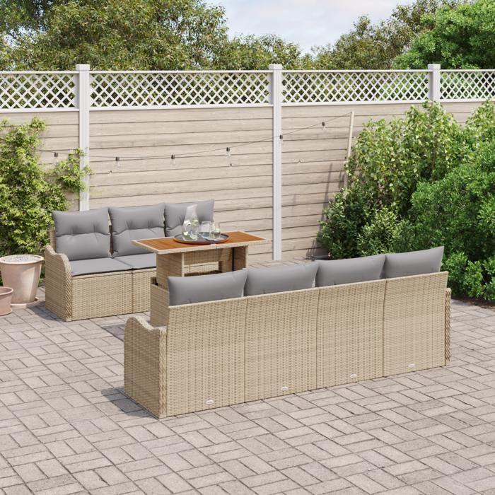 VidaXL Ensemble de Jardin 8 Pièces avec Coussins Beige Poly Rattan 3358156