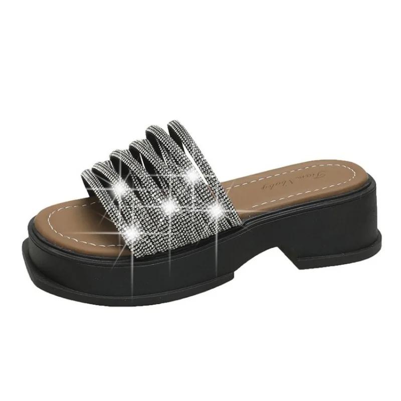 

Тапочки на толстой платформе со стразами, женские летние сандалии Eva с толстой подошвой, женские нескользящие шлепанцы для пляжа и улицы 40 чёрный