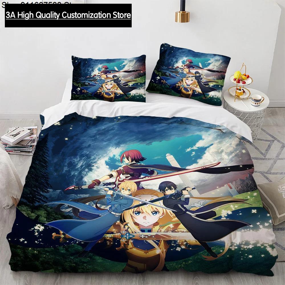 Sword Art Online Bedding Set Anime Duvet Covers King Queen Double Twin Size Adults Boys Bed Linens Single Double Size Decor Home