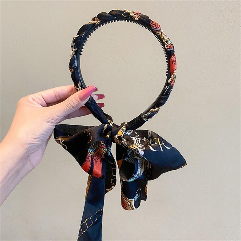 

Colorful Printed Satin Ribbon Braided Headband Women Streamer Hair Tie Hairband Headwear
