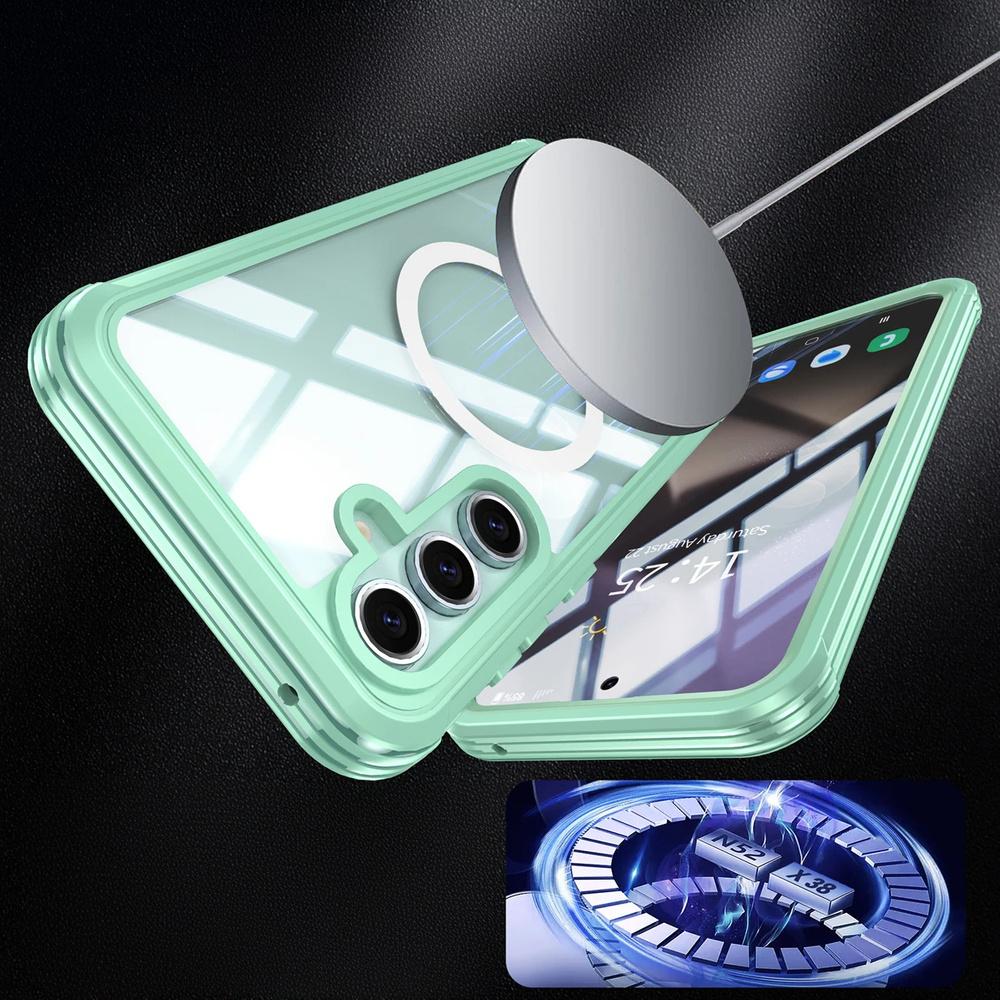 Case for Samsung Galaxy S24 FE, Shockproof, with glass, for MagSafe, green