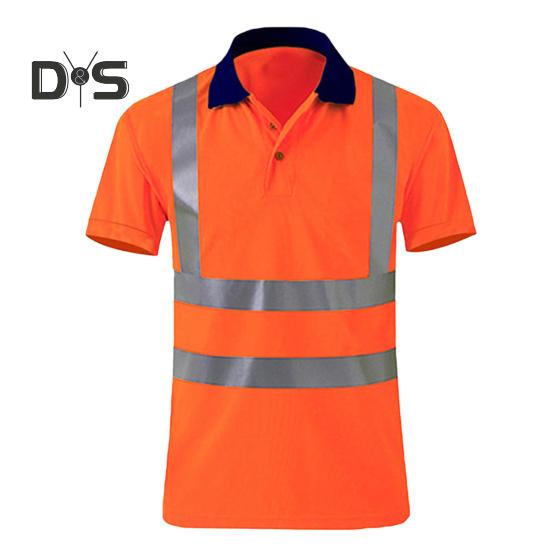 Gut sichtbares Sicherheits-T-Shirt mit Reversknopf und reflektierendem Band. Schnelltrocknendes, atmungsaktives Arbeitskleidungs-Sicherheitsoberteil für Bauarbeiter