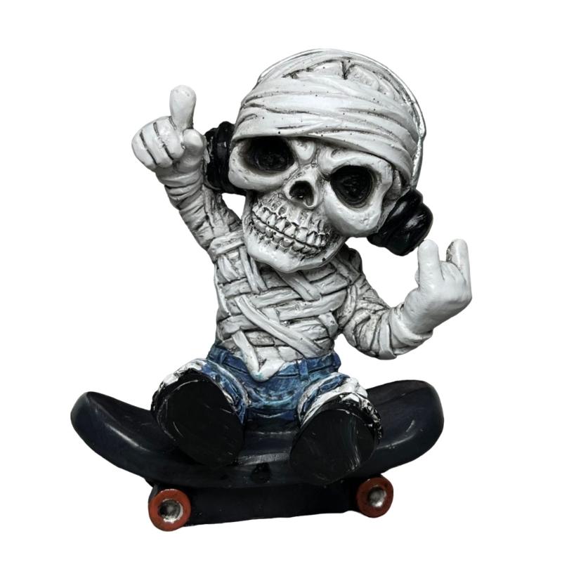 

Creative Halloween Table Decors Resins Skull Skeleton on Skateboard Figurine Ornament Festivals Party Home Decoration