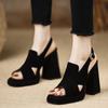 Handmade Women's Shoes Summer 2025 New Waterproof Table High Heel Heightening Matte Leather Sandals Thick Heel Blue Women's Sandals