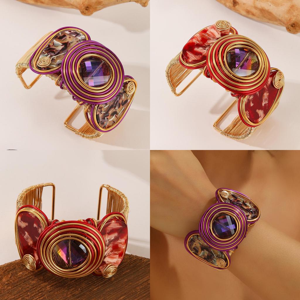Bracciale Aperto Largo Stile Europeo con Metallo Galvanizzato per Accessorio Moda Donna
