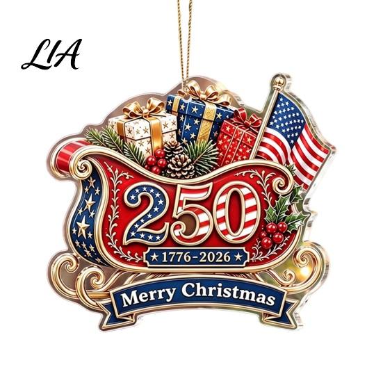Retro Style Xmas Tree Hangings 250th Anniversary Christmas Ornament, 2D Acrylic Hanging Decoration, 1776-2026 Commemorative Pendants 250 Years
