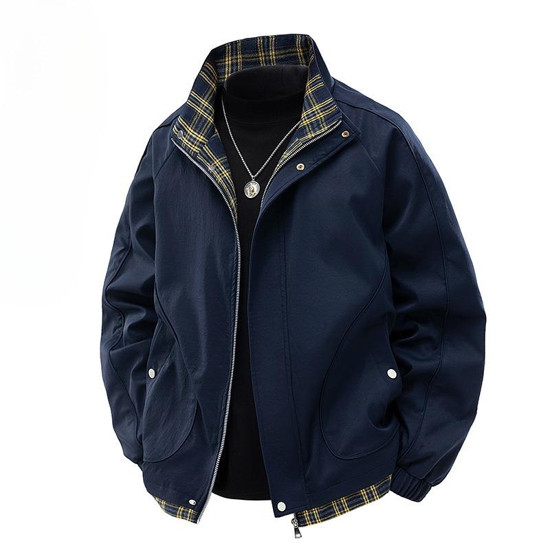 Lapel Plaid Jacket Autumn New Loose Versatile Men Casual Lapel Fashion Work Jacket Men