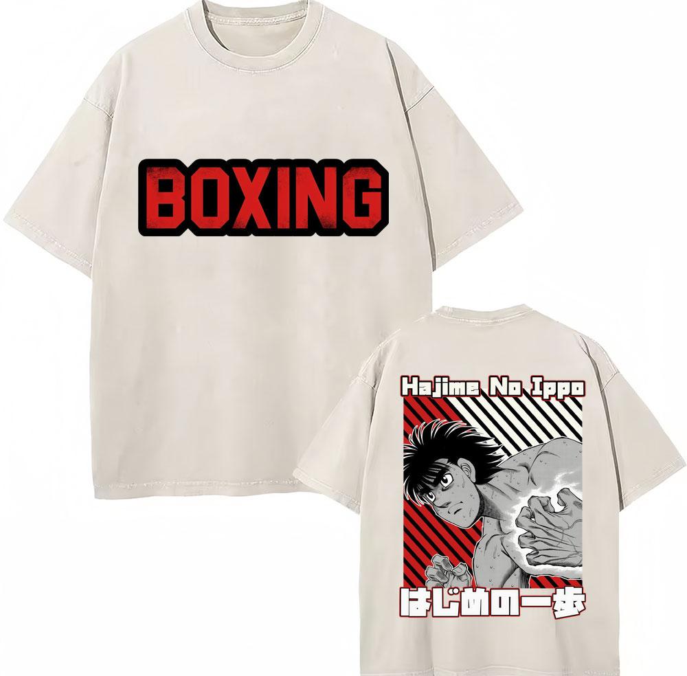 Vintage Gewaschene T-Shirts Anime Hajime No Ippo Kamogawa Boxen Gym Makunouchi KGB T-Shirts Unisex Damen Locker Baumwolle Sommer T-Shirt