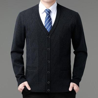 Brand New Men's Winter Cashmere Cardigan: Mid-aged Dad Style, Thick Business Wool Sweater Coat
