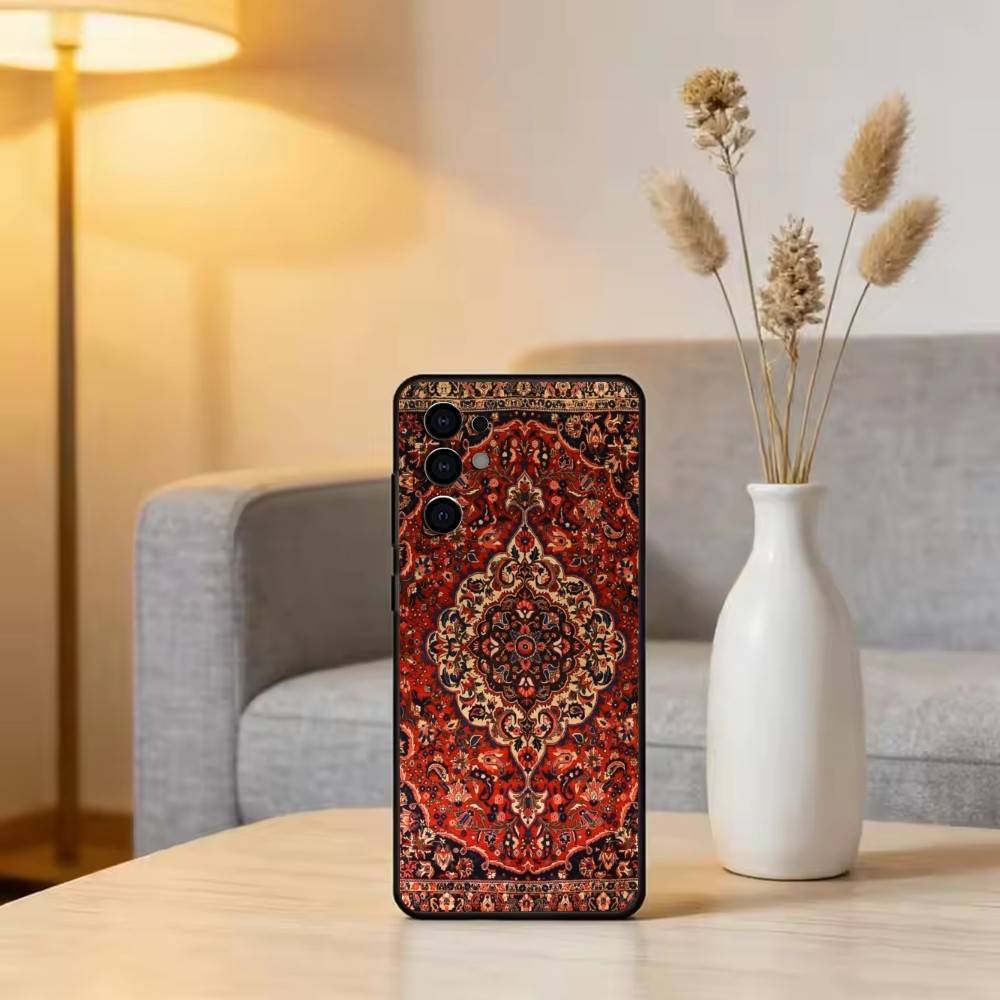 Vintage Persian Carpet Art Phone Case For Samsung S25,S24,S21,S22,S23,S30,Ultra,S20,Plus,Fe,Soft Silicone Black Cover