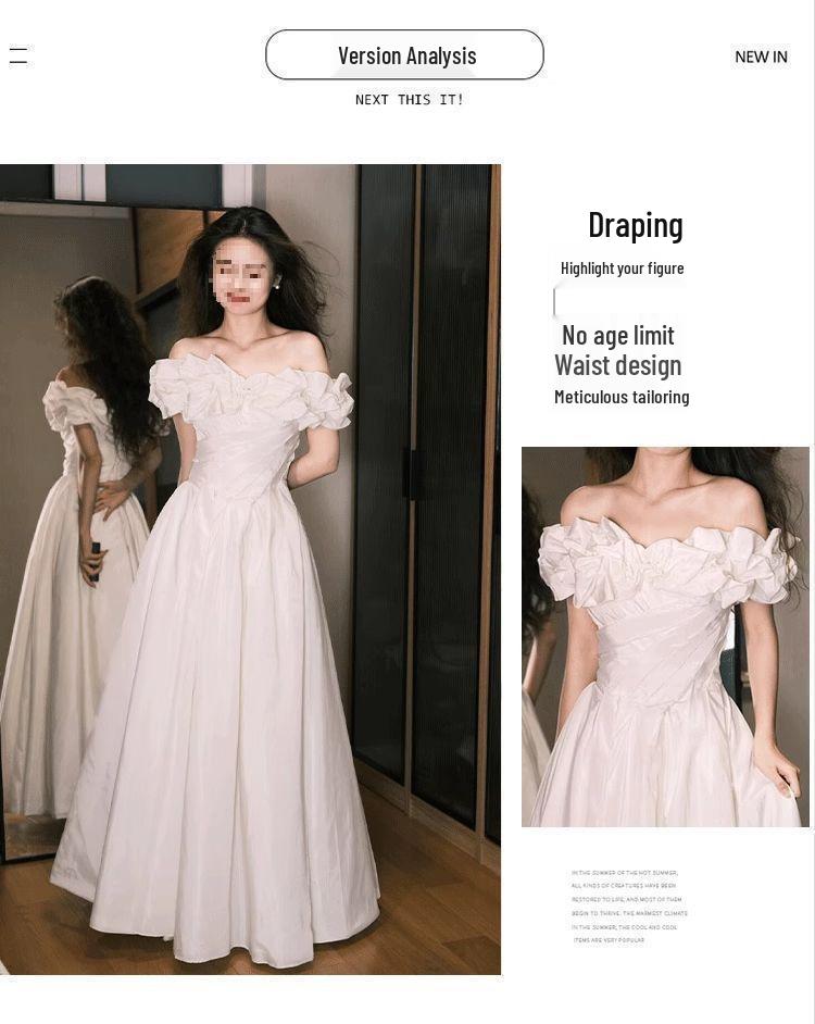 2025 New Style White Off-The-Shoulder Sleeveless Evening Gown: Elegant Princess Light Wedding or Banquet Dress