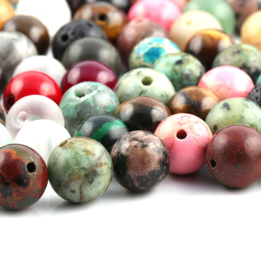 100 Piezas/Paquete Pequeñas Cuentas Redondas de Piedra Natural de Energía con Agujeros, Cristal Curativo Reiki Ágata Jade Gemas Cuentas Sueltas para Fabricación de Joyería Accesorios DIY