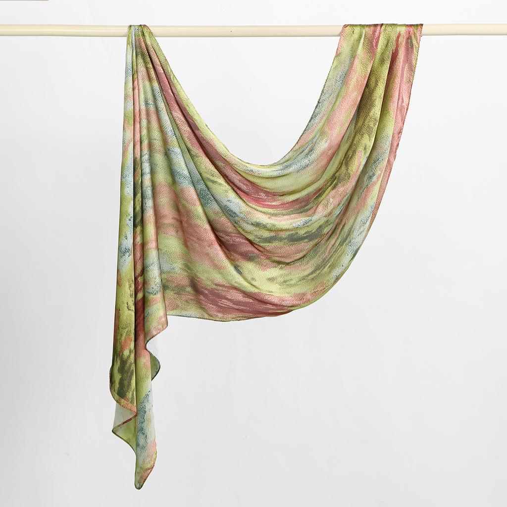 New Shimmer Satin Silk Hijab For Muslim Women Long Scarf Watercolor Print Headscarf Foulard Islam Head Cover Shawl Wrap Bandana