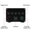 12-24V 5 Gang OnCelsiusOff Toggle   Panel Dual USB Voltmeter for Car Boat Marine Truck Green LED