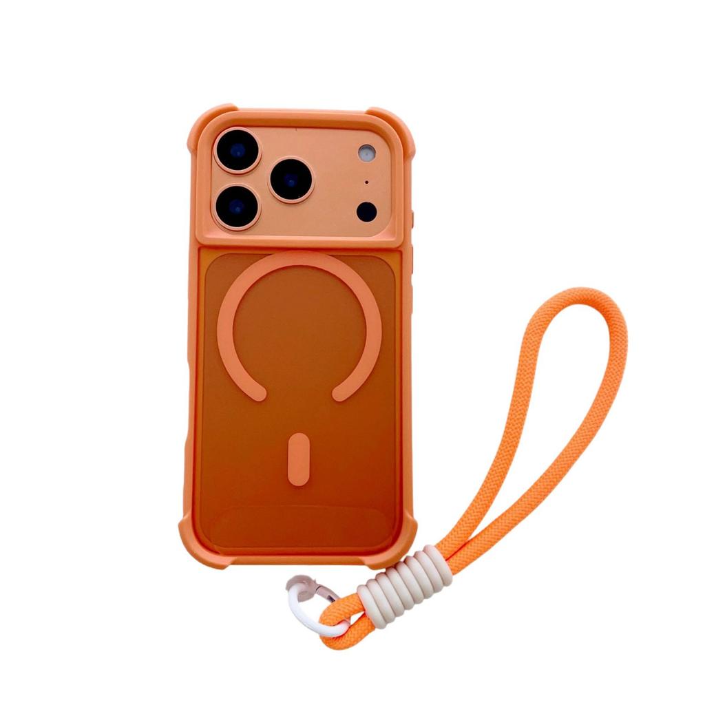 Orange skin-sensitive magnetic mobile phone case is suitable for Apple IP17promax four-corner anti-drop 16/15 hand rope portable 13.