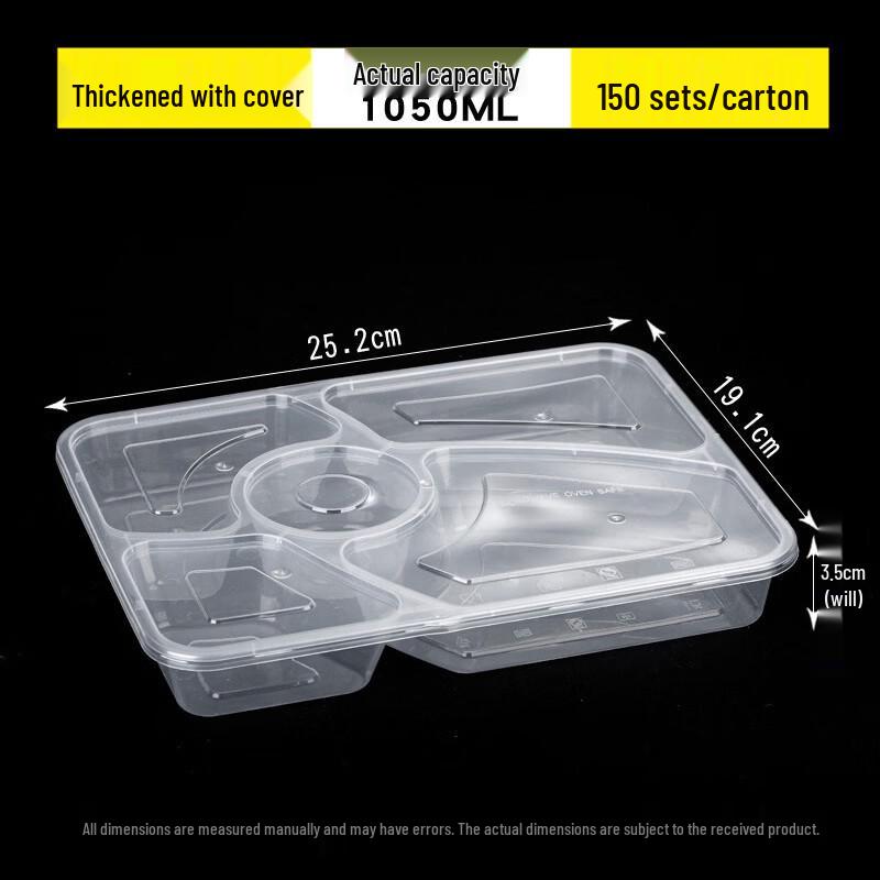 Disposable Transparent 5-Compartment Meal Prep Containers