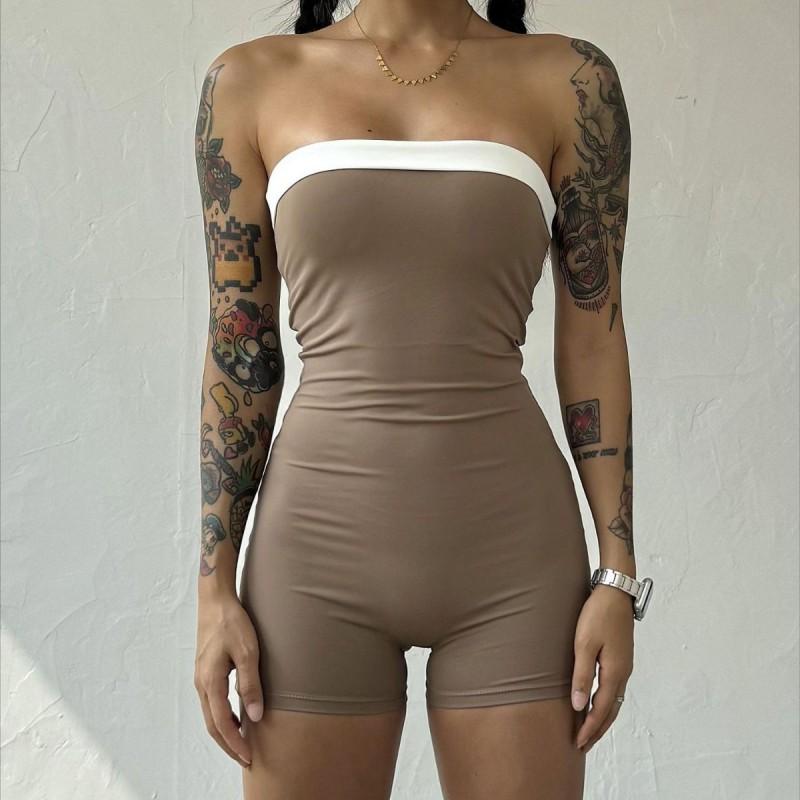 Womens Sports Romper With Built-in Bra Non-Slip Strapless Yoga Running Fitness