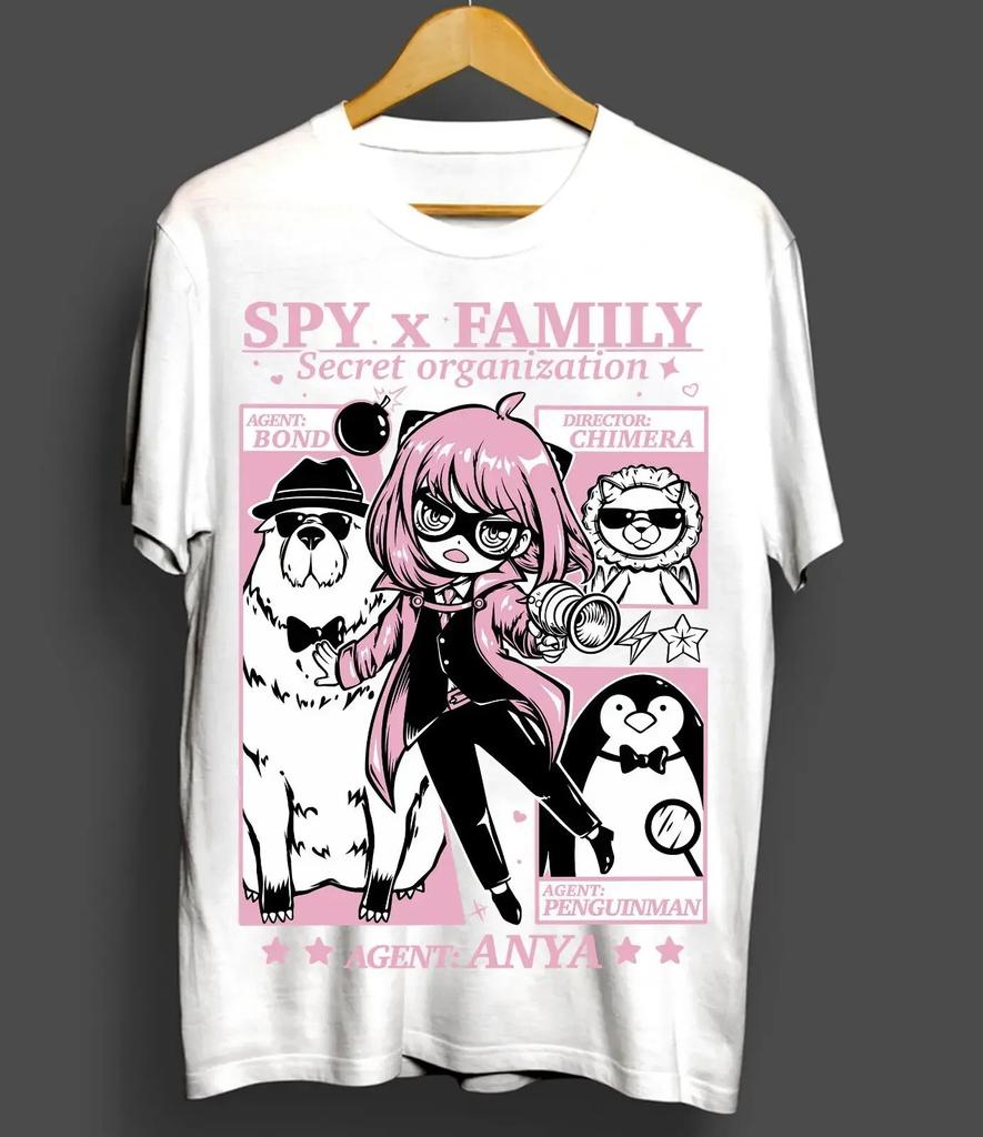 Spy X Family Anya Forger Secret Agent Team Vintage Anime T-Shirt, Unisex Spy Comedy Fan Streetwear Tee, 100% Cotton Casual Short Sleeve Top