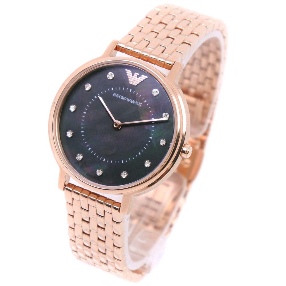 ARMANI Watches AR-80043 Earring Pink gold/pink Black shellDial Stainless Steel Quartz Women Used