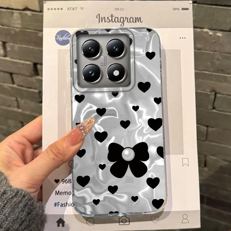 Pink Bow Love Heart Girls Water Texture Phone Case For Xiaomi 14T 13T Pro 14Tpro 11 Lite 5G NE Silicone Shockproof Fundas Cover