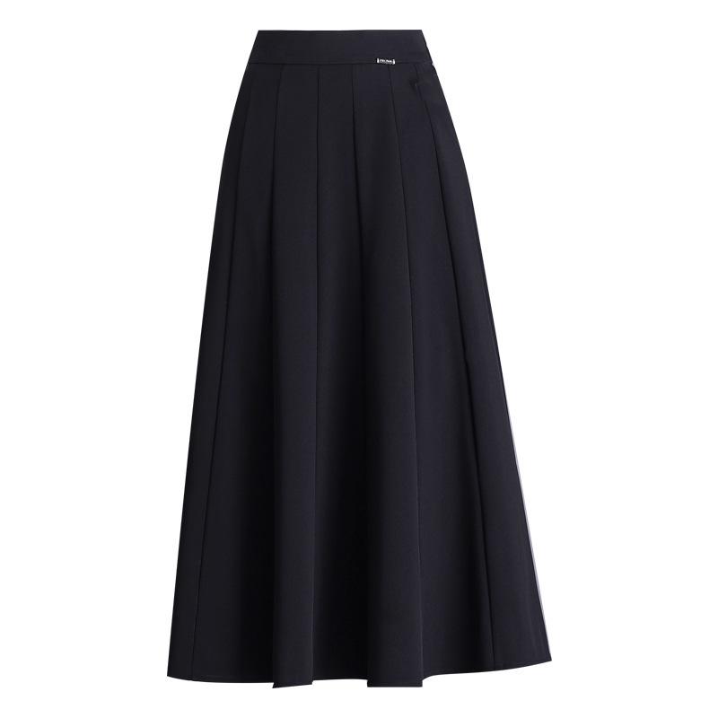 Spring 2025 Women's High-Waist Pleated A-Line Skirt - Casual Mid-Length Swing Skirt