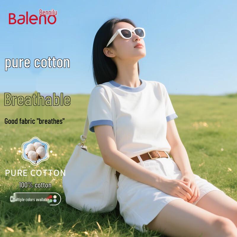 Baleno Women s 2025 Summer Color-block Pure Cotton Loose T-Shirt 2XL