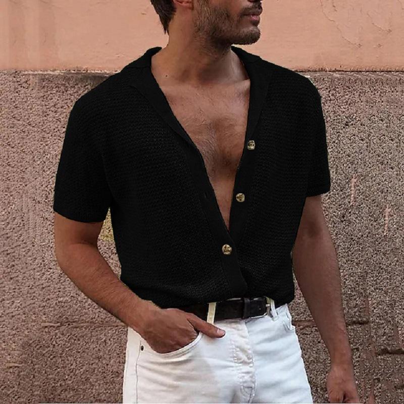 Fashionable Men's Casual Shirt Top with Single-breasted Buttons