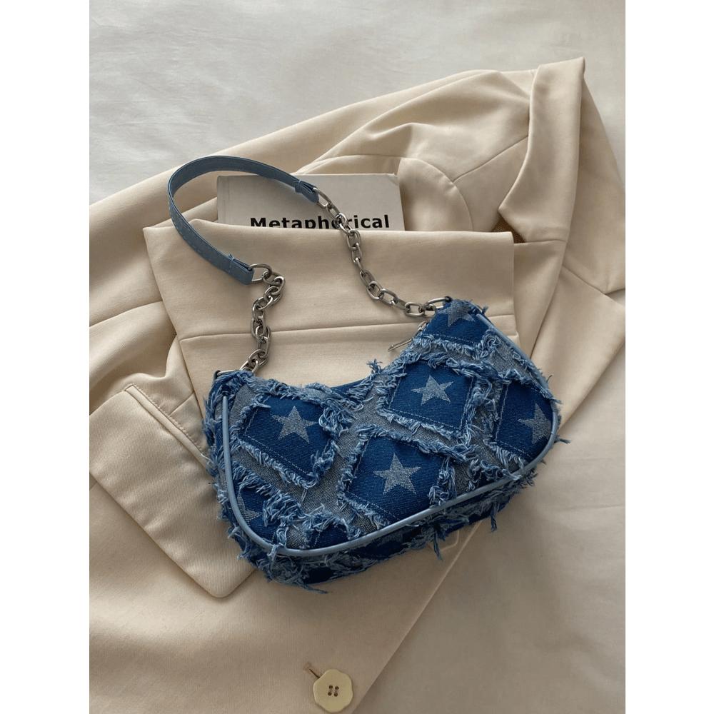 Decorative Buckle Detailing, Stitching, Chain Strap Shoulder Bag, Women's Decorative Buckle Shoulder Bag, Street Fashion Hobo Bag