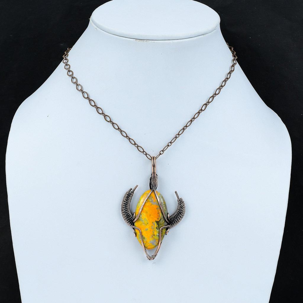 Hummeljaspis Anhänger Kupferdraht gewickelter Anhänger Handgefertigter Edelsteinanhänger Stierkopf Form Anhänger Kupferdraht Schmuck Geschenk für Freund