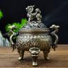 1 Stück Mini Drachen Qilin Dreibeiniger Räuchergefäß, Exquisite Doppeldrachenschnitzerei mit Qilin-Deckel oben (Ohne Weihrauch)