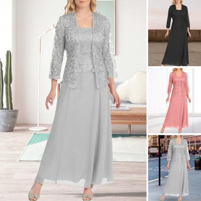 1 Juego Vestido de Mujer Manga Larga Espalda Descubierta Gasa Vestido de Verano de Encaje para Mujer