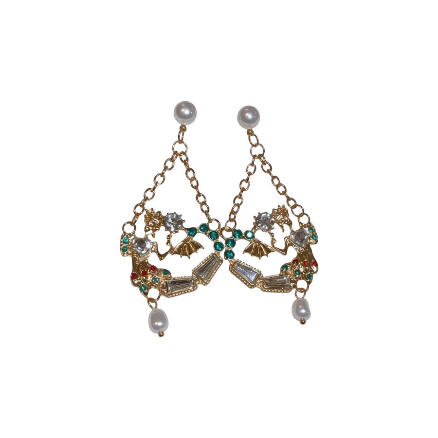 Silver Needle Rhinestone Pearl Geometric Ear Studs - Retro High-End Earrings with Unique Personality