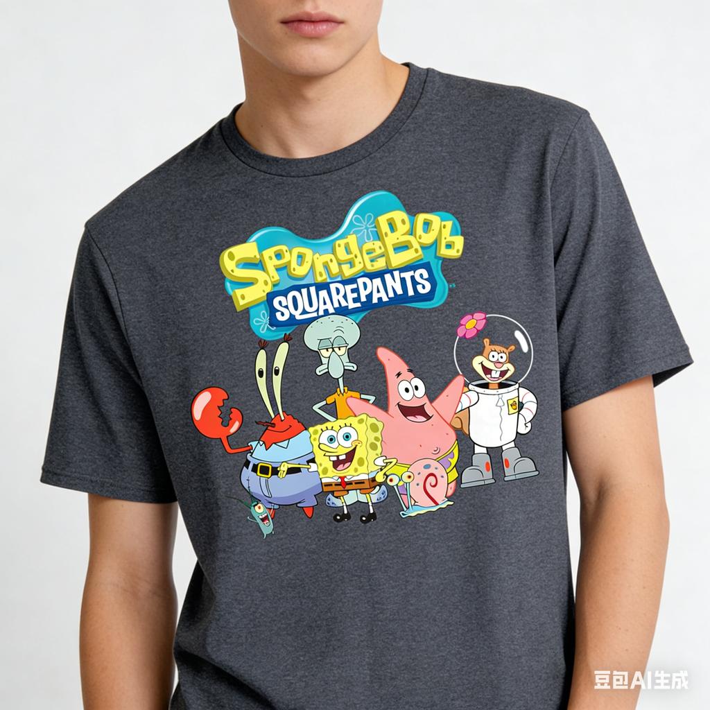 Hot Selling Fashion SpongeBob SquarePants Team Design 3D Printing Breathable Outdoor Sports and Leisure Best Round Neck Tshirt