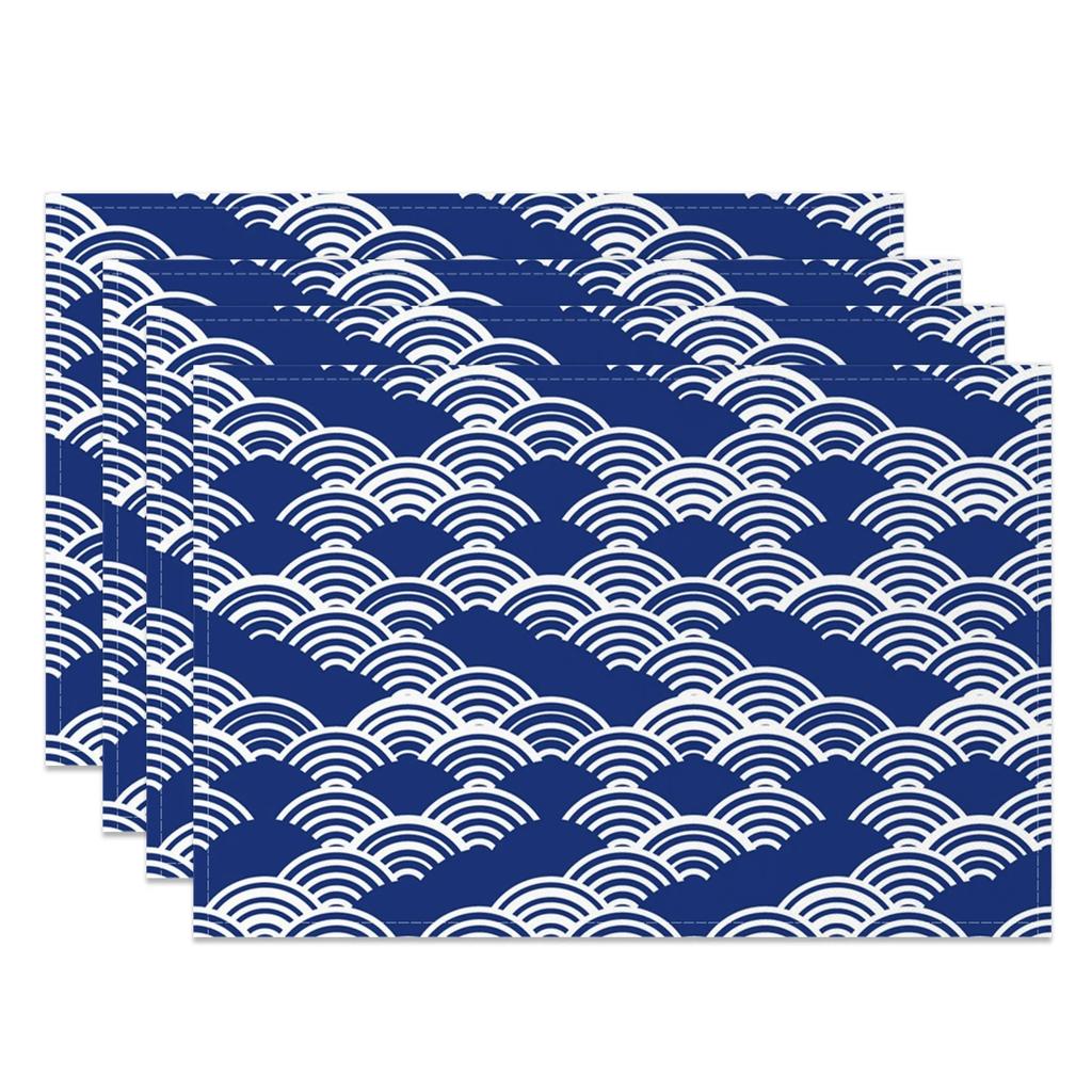 Chinese Blue White Cloud Table Mats Zen Style Cloud Motif Inspired Placemats Waterproof Heat Resistant Dining Decor for Kitchen