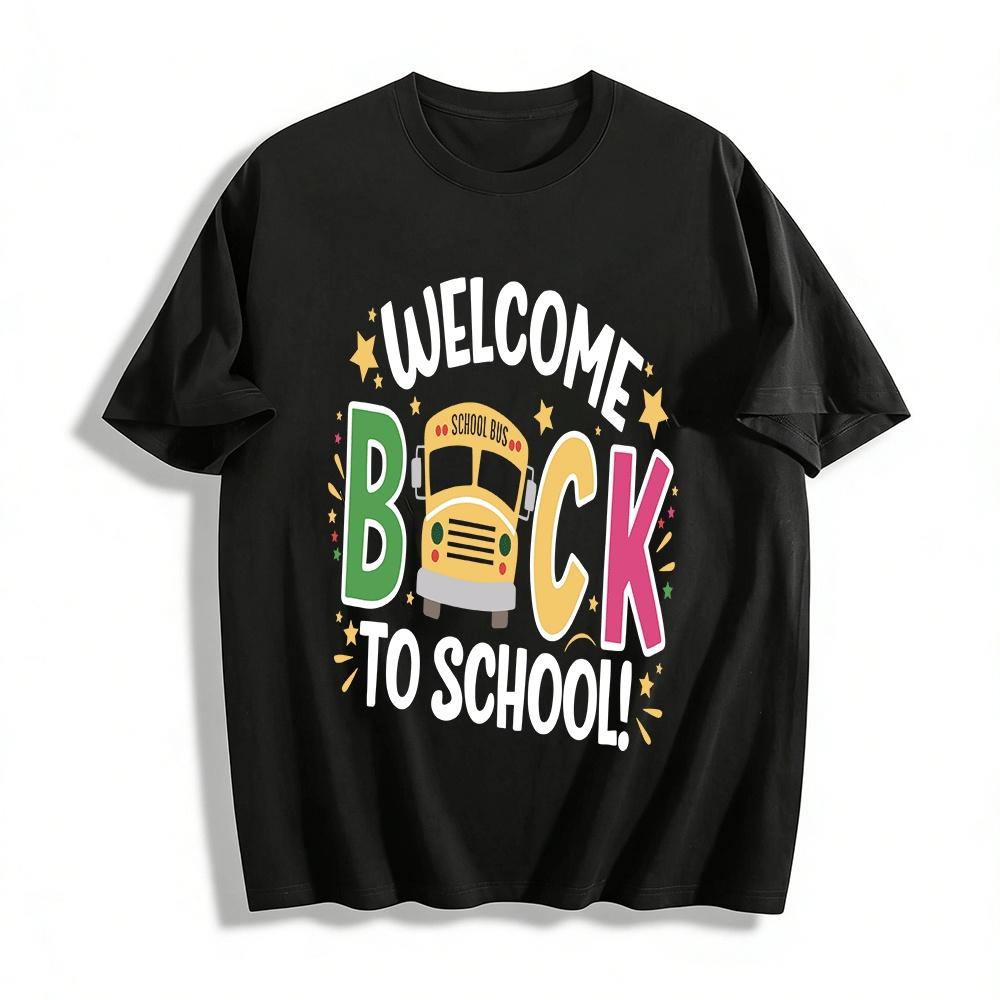 Back to School Cute School Bus Graphic Casual Top Pure cotton T-shirt XXS