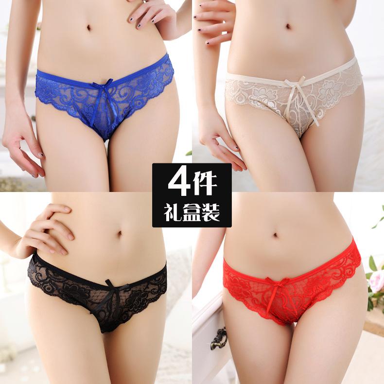 4 Gift Boxes of Sexy Underwear for Girls, Transparent Temptation Hollow Lace Bikini Hip Hot Briefs