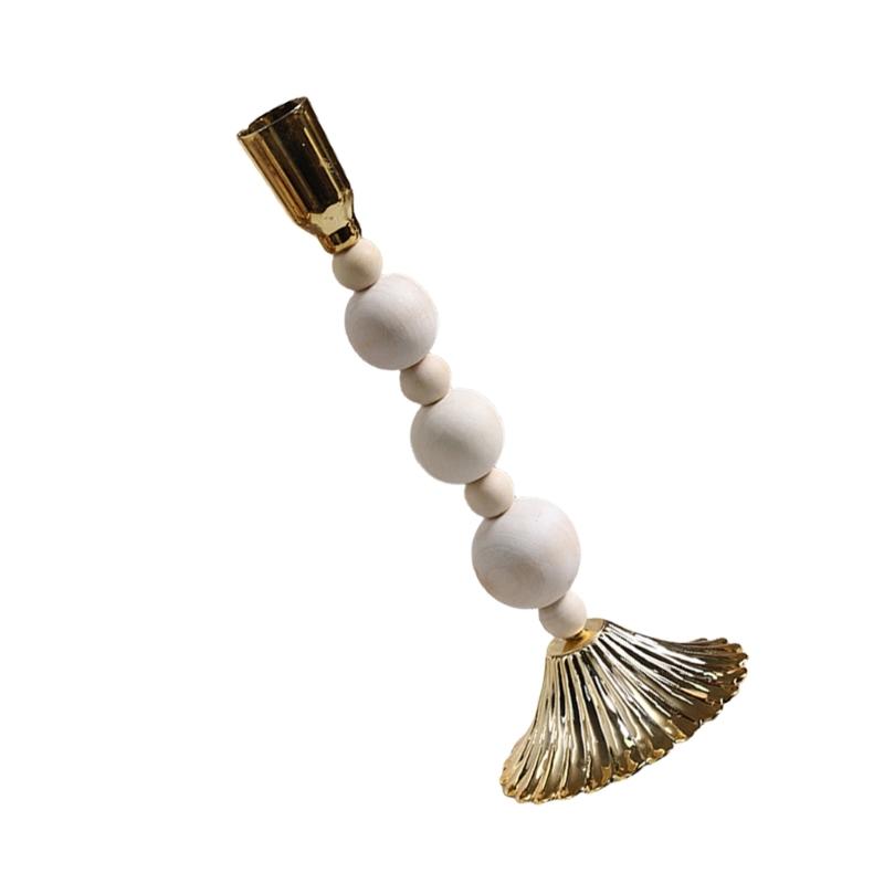 Wooden Beads Taper Candle Holder Metal Candlestick for Home Decors Weddings Party and Dining Table Centerpieces Display