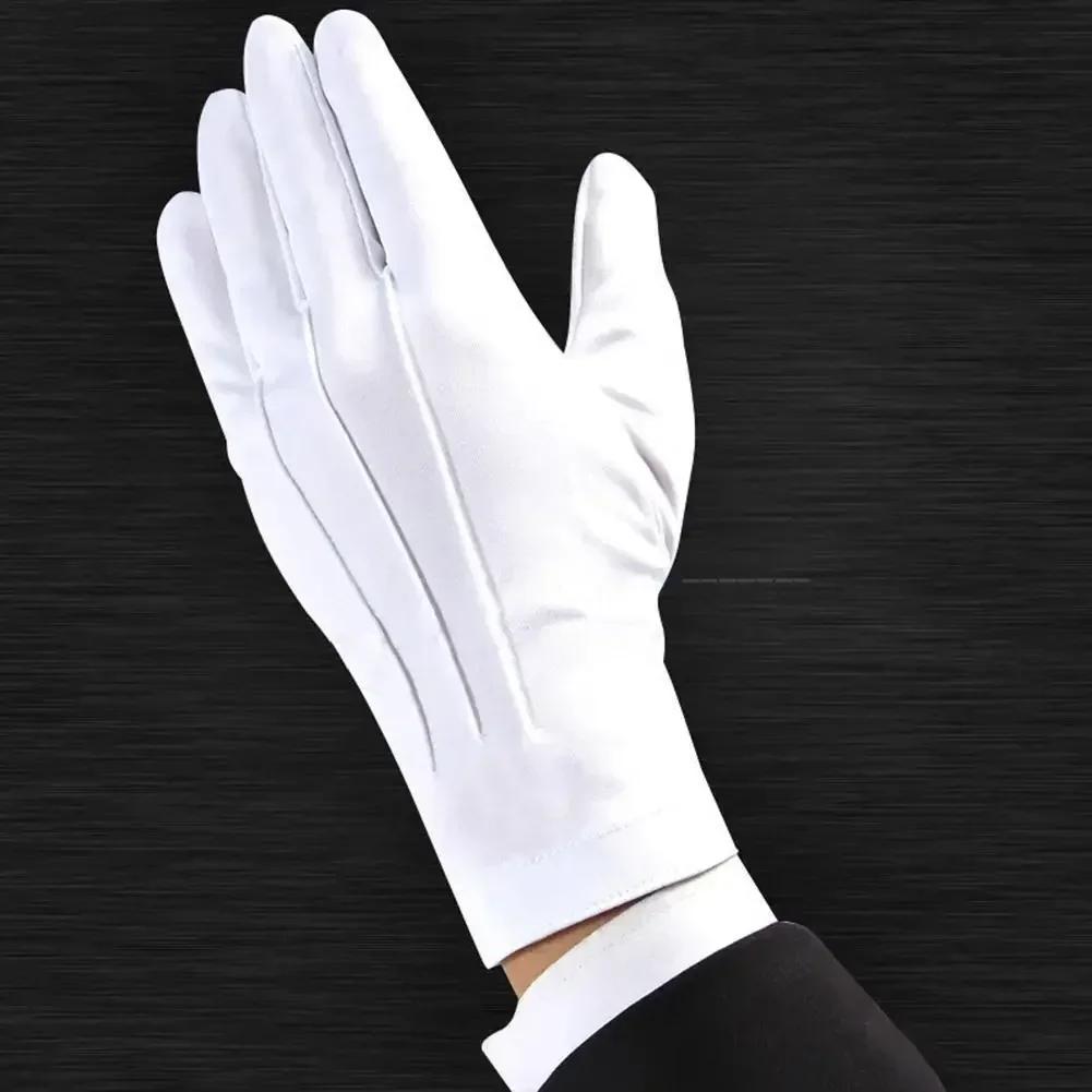 Nylon Formelle Smokinghandschuhe - Wachparadehandschuhe für Herren und Damen, Weiße Baumwoll-Marschkapellen-Handschuhe 1 Paar