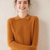 Women's Slimming Versatile Cashmere Polo Neck Pullover with Slit Lapel and Long Sleeves