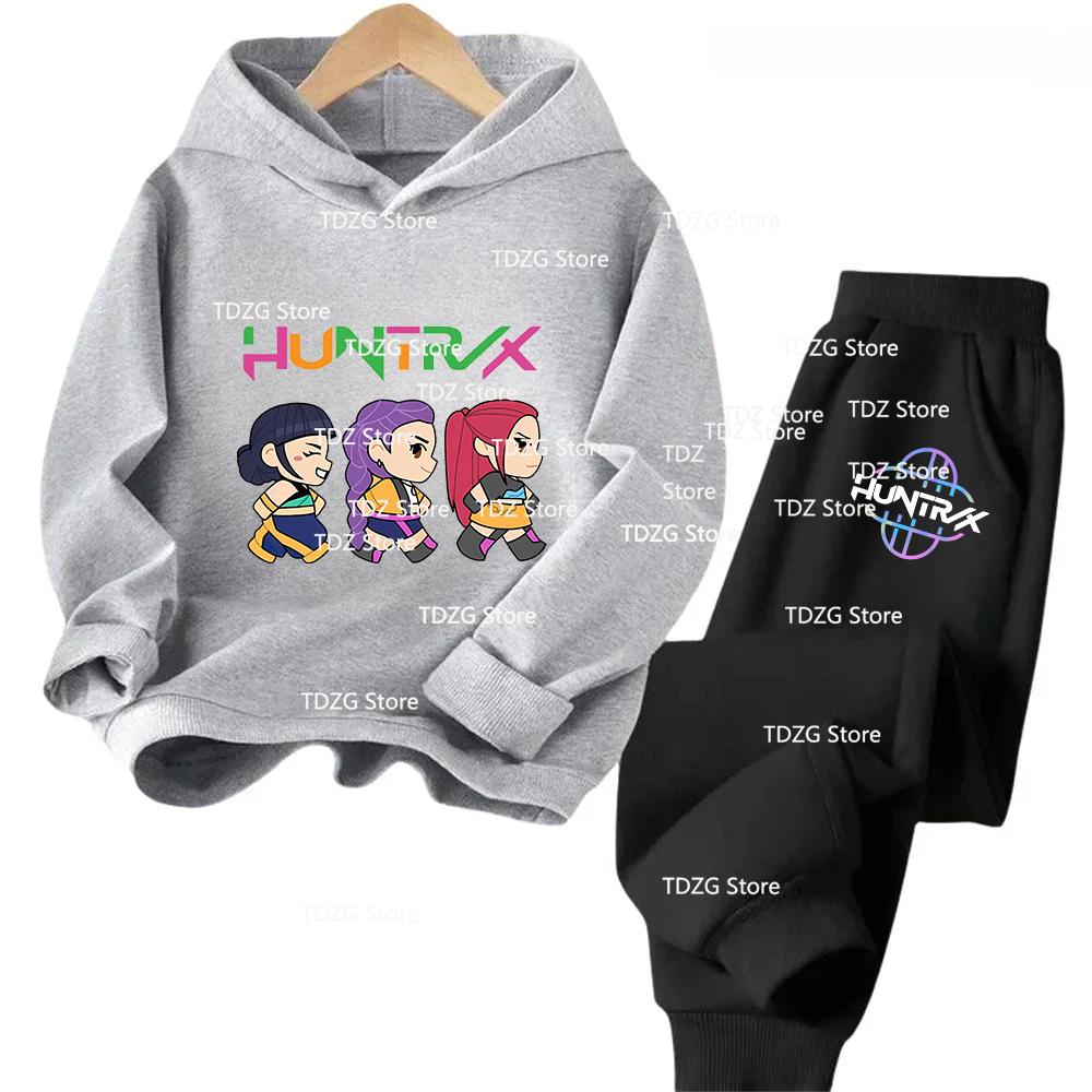 Autumn Hot Movie KPop Demon Hunters Hooded Children's Hoodies Set Pants Suit 2pcs Set Casual Fashion Boy Girl Sportwear Clothing