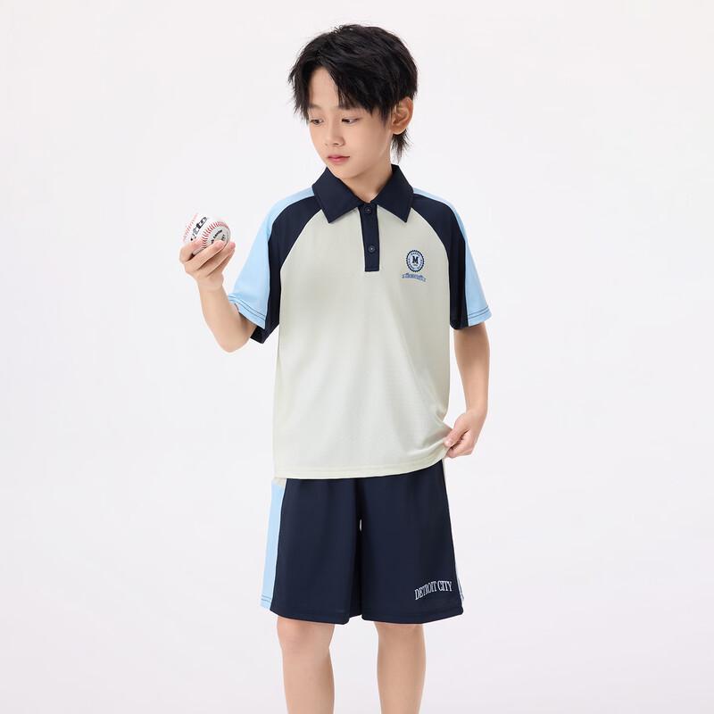 Xiaoyinman Boys' Color Block Raglan Polo Two-Piece Set