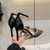 Comemore 2025 White Wedding Bridesmaid Shoes Satin Rhinestone Fringe Chain High Heels Black Temperament Elegance Pumps