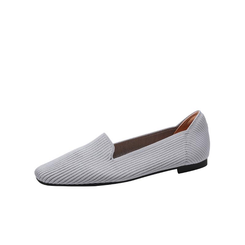 fashion Spring Summer 2024 New Flat-bottomed Square Head Breathable Comfort Women's One Kick Knitted Casual Shallow Shoes Comfortable